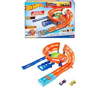 HOT WHEELS - PISTA A SPIRALE, PLAYSET CON LANCIATORI, SALTO NEL VUOTO E ZONA DI COLLISIONE, INCLUDE 2 MACCHININE