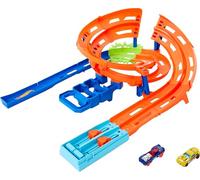 HOT WHEELS - PISTA A SPIRALE, PLAYSET CON LANCIATORI, SALTO NEL VUOTO E ZONA DI COLLISIONE, INCLUDE 2 MACCHININE