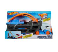 Hot Wheels playset trasportatore portatile con mega loop, lanciatore pieghevole