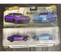 Hot Wheels Premium 2 Pack 2018 Dodge Challenger SRT Demon / 2015 Dodge Charger SRT Ride On Toy Mini Car Età 3+ Viola/Blu JHW47