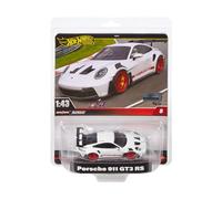 Hot Wheels Premium Porsche GT3-RS, scala 1:43, replica da esposizione, pneumatici Real Riders, carrozzeria e telaio Metal, giocattolo da collezione, 14+ anni e fan e collezionisti adulti, HWT03