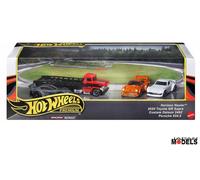 Hot Wheels Premium - Set di 4 auto pressofuse con trasportatore, Toyota GR Supra, Datsun 240Z, Porsche 934.5