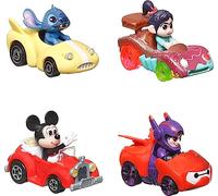 Hot Wheels RacerVerse - Set di 4 macchinine die-cast con personaggi Disney, include Topolino, Vanellope, Hiro e Stitch, giocattolo per bambini, 3+ anni, HKD31