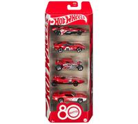 Hot Wheels - Set 5 Veicoli Core Mattel per l'80° Anniversario, macchinine in Scala 1:64 con Decorazioni e Confezione da Collezione, Giocattolo per Bambini, 3+ Anni, JGK08