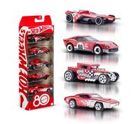 Hot Wheels - Set 5 Veicoli Core Mattel per l'80° Anniversario, macchinine in Scala 1:64 con Decorazioni e Confezione da Collezione, Giocattolo per Bambini, 3+ Anni, JGK08
