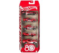 Hot Wheels - Set 5 Veicoli Core Mattel per l'80° Anniversario, macchinine in Scala 1:64 con Decorazioni e Confezione da Collezione, Giocattolo per Bambini, 3+ Anni, JGK08