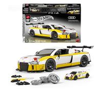mattel brick shop hot wheels - '15 audi r8 lms serie elite, set da costruire con 820 pezzi, dettagli realistici e adesivi per personalizzare l'auto