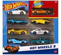 Hot Wheels - Set di 8 auto e camion, mix di veicoli scala 1:64 con 1 macchinina speciale inclusa, stili e dettagli diversi, giocattolo per bambini, 3+ anni, HPV78