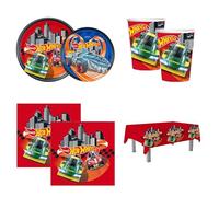 Hot Wheels Set Festa di Compleanno Kit Coordinato Tavola per 8-16 Persone, Piatti 23cm e 18cm, Bicchieri 200cc, Tovaglioli 33x33cm, Tovaglia 120x180cm