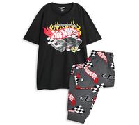 Hot Wheels Set Pigiama da Uomo | Top a Maniche Corte con Grafica Auto da Corsa per Adulti e Pantaloni Pigiama a Gamba Lunga in Nero e Grigio | La Biancheria da Notte Originale con Stampa