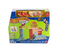 Hot Wheels Skate - Burger Spot, set da skateboard con rampa e corrimano staccabili, un fingerboard e un paio di scarpine da skate incluse, giocattolo per bambini, 5+ anni, JHV83