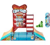 Hot Wheels Skate Fingerboard Playset, Skate Shop con tastiera esclusiva e paio di scarpe da skate, rampe, pareti e bordi per pattinaggio, include spazio di archiviazione