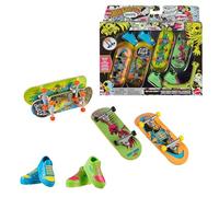 Hot Wheels Skate - Tavola Rad-iant Bones, set da 4 fingerboard a tema Tony Hawk e scarpette rimovibili, colori vivaci neon e grafica teschio, giocattolo per bambini, 5+ anni, HXK84