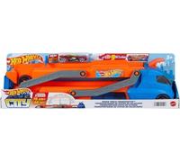 Hot Wheels - Trasportatore con Pista Super Velocità, camion che diventa pista con lanciatore, può contenere fino a 9 auto e si collega ad altri set, giocattolo per bambini, 3+ anni, HYT83