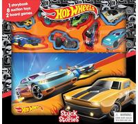 Hot Wheels Stuck on Stories - Activity Books for kids, 16-page storybook, 8 toy suction cups, 2 board games to enjoy