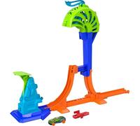 Hot Wheels Stunt Tracks - Campione del Power Launch, pista con sistema Speed Snap e veicolo incluso, salto di 45cm e Gabbia di Atterraggio per acrobazie mozzafiato, 4+ anni, JHK75