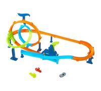 Hot Wheels Stunt Tracks - Mega Ciclone, pista con 2 giri della morte e 2 zone di scontro, con veicolo incluso e collegabile con sistema Speed Snap, 4+ anni, JHK73