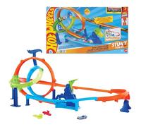 Hot Wheels Stunt Tracks - Mega Ciclone, pista con 2 giri della morte e 2 zone di scontro, con veicolo incluso e collegabile con sistema Speed Snap, 4+ anni, JHK73