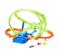 Hot Wheels Stunt Tracks Scontri nell'Ipersfera Set scontri e macchinina | Lanciatore motorizzato lancia il veicolo scala 1:64 in un loop rovesciato, 2 zone di scontro, Speed Snap Track, JTC74