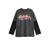 Hot Wheels T-Shirt a Maniche Lunghe da Pattinatore per Ragazzi | Maglietta Grafica per Bambini con Logo Flame in Grigio e Nero | Top di Abbigliamento iconico per Auto da Corsa