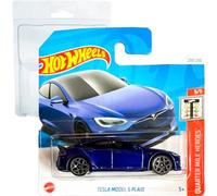 Hot Wheels Tesla Model S Plaid Quarter Mile Heroes 5/5 (238/250) HRY91 Blu 2024 + Protector Short Card Frikimonkey