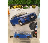 Hot Wheels Auto giocattolo da collezione Premium Car Culture, scala 1:64 pressofusa Nissan Skyline R34 GTR, veicolo con icone senza tempo con pneumatici di cavalieri reali