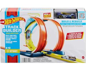 Hot Wheels - Track Builder Unlimited Doppio Loop, Loop con 2 Opzioni di Uscita, Connessione ad Altri Set, Include 1 Macchinina Hot Wheels, Giocattolo per Bambini 6+ Anni, HDX77