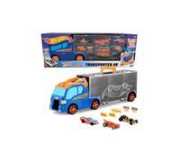 Hot Wheels Transporter Truck + 3 auto e accessori stradali Blu, Grigio, Arancione