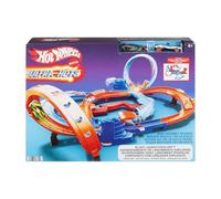 Hot Wheels Ultra Hots - Sfida Turbo Lanci, playset pista con 2 lanciatori azionabili, loop, incroci e zone di scontro, 2 macchinine incluse, giocattolo per bambini, 4+ anni, HXR71
