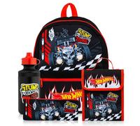 Hot Wheels Zaino per bambini, set da 4 pezzi con borsa per il pranzo, bottiglia d'acqua e astuccio per la scuola