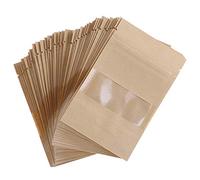 Hotaden 50pcs 9 * 14 * 3cm Zipper Seal Grip Packaging Brown Stand Up della Carta Kraft Serratura della Chiusura Lampo Sacchetti con Finestra Trasparente richiudibili Sacchetti