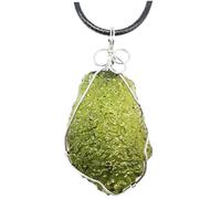 Hotainoys Collana Moldavite, Collana Meteorite di irregolare verde con supporto in metallo e corda in pelle, Ciondolo Moldavite per di compleanno