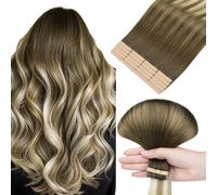 HOTBANANA Extension Capelli Veri Biadesivo, Ombreggiatura dal Castano Noce al Castano Cenere e al Biondo Candido Extension Biadesive Capelli Veri Lisci 50cm 20pcs Remy Tape in Hair Extensions 50g