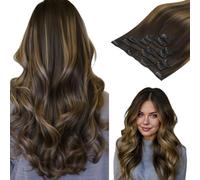 HOTBANANA Extension Capelli Veri Clip, Da Marrone Scuro a Marrone Castagna Extension Clip Capelli Veri 35cm 7pcs Remy Umani Naturali Capelli Extensions 120g