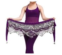 Hotcinab Cintura da donna per danza del ventre, bandana da ballo con monete, in chiffon, per monete, per danza indiana, per feste, viola., Taglia unica