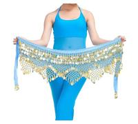 Hotcinab Cintura da donna per danza del ventre, bandana da ballo con monete, in chiffon, per monete, per danza indiana, per feste, Azzurro, Taglia unica