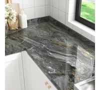 HotDecor Carta da parati in marmo, grigio-oro, 60 cm x 300 cm, pellicola adesiva per mobili, per tavolo, cucina, mobili, autoadesiva, lucida, per bagno, nero, grigio, lavabile