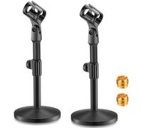 Hoteam 2 supporti per microfono da tavolo, regolabili, base rotonda in metallo per tavolo e interviste, da maschio a 3/8" femmina, base rotonda in metallo per interviste da tavolo, scrivania