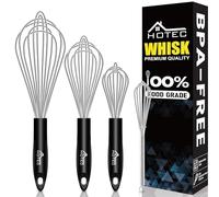 HOTEC Set di 4 fruste in acciaio inox, frusta per palloncini, frusta per uovo, filo spesso e manico antiscivolo, perfetto per cucinare, mescolare, battere e mescolare (argento)
