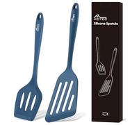 Hotec Set di spatole, in silicone resistente al calore, con scanalature, senza BPA, lavabile in lavastoviglie, per cucinare, 2 pezzi, blu scuro