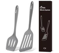 Hotec Set di spatole, in silicone resistente al calore, scanalato, senza BPA, lavabile in lavastoviglie, utensili da cucina, Turner antiaderente per cucinare, 2 pezzi, grigio
