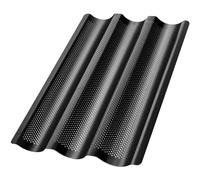 Hotec Stampo Pane per 3 baguette con rivestimento antiaderente, ideale come stampo per baguette, teglia microforata per forno, stampi per pane teglia pane (38 x 24,5 cm)-Nero