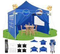 Hoteel Gazebo 3x3 Pieghevole Impermeabile, Gazebo Esterno Professionale Resistente con 4 pareti laterali, Sacco a Ruote e 4 Sacchi di Sabbia, Installazione Facile per Eventi Esterni, UV 50+, Blu