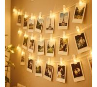 Hoteril Luci per Foto, 12M Lucine LED Decorative per Camere Filo con Mollette 60 Clip, Luci LED a Batteria per Parete Camera Natale Feste Matrimonio Compleanni - Bianco Caldo