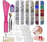 Hotfix - Kit applicatore di strass con 4600 cristalli (bianco/AB/12 colori) e 19 modelli di modelli, kit Bedazzler Craft include pinzette, borsa per vestiti, costumi da festa accessori fai da te (rosa