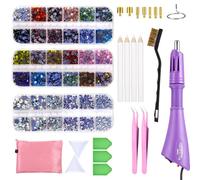 Hotfix Strass Applicatore, strumento di applicazione hotfix Bacchetta di applicatore di StrassSet caldo con 7 misure Punte, 2 Scatole Strass Decorativi, Viola