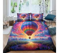 HOTGE Copripiumino 3D Con mongolfiera,Copripiumino Double（200x200cm） Con Chiusura Lampo,Copripiumino Morbido in Microfibra Colorato Copripiumino Con Federe