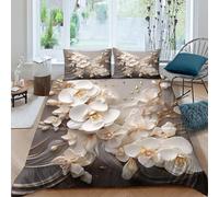 HOTGE Floreale Copripiumino 3D Completo Stampa Matrimoniale Grigio bianco 3D Set Biancheria Da Letto 3 Pz Microfibra Ipoallergenico Per Ragazzi Ragazze Adulti King（220x240cm）