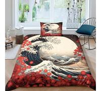 HOTGE Onde dell'oceano Copripiumino 3D Completo Stampa Matrimoniale Stile giapponese 3D Set Biancheria Da Letto 3 Pz Microfibra Ipoallergenico Per Ragazzi Ragazze Adulti Single（135x200cm）
