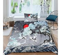 HOTGE Stile giapponese Copripiumino 3D Completo Stampa Matrimoniale Ukiyo-e 3D Set Biancheria Da Letto 3 Pz Microfibra Ipoallergenico Per Ragazzi Ragazze Adulti Single（135x200cm）